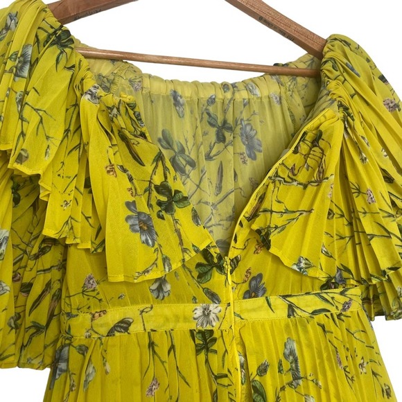 Self-Portrait Ruffled Tiered Dress Floral Yellow Mini Dress Size 2 - Picture 7 of 9